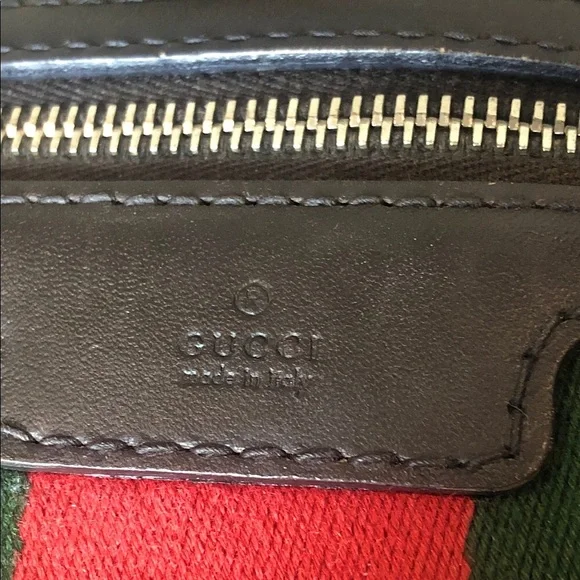 GUCCI GG Beige and Brown Boston Duffel Bag with Red and Green Sherryline Stripes - Picture 15 of 17